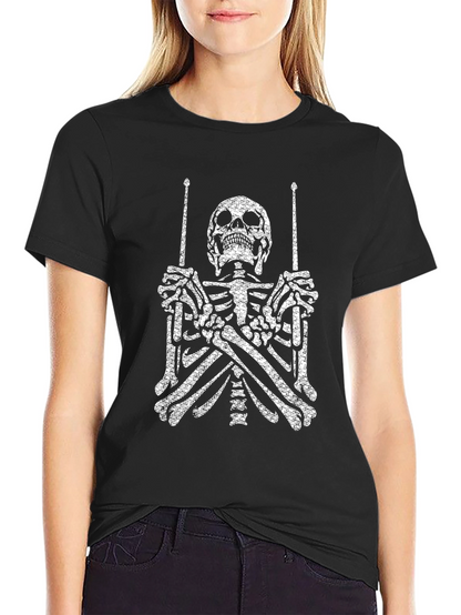 Camiseta Negra con Esqueleto Baterista