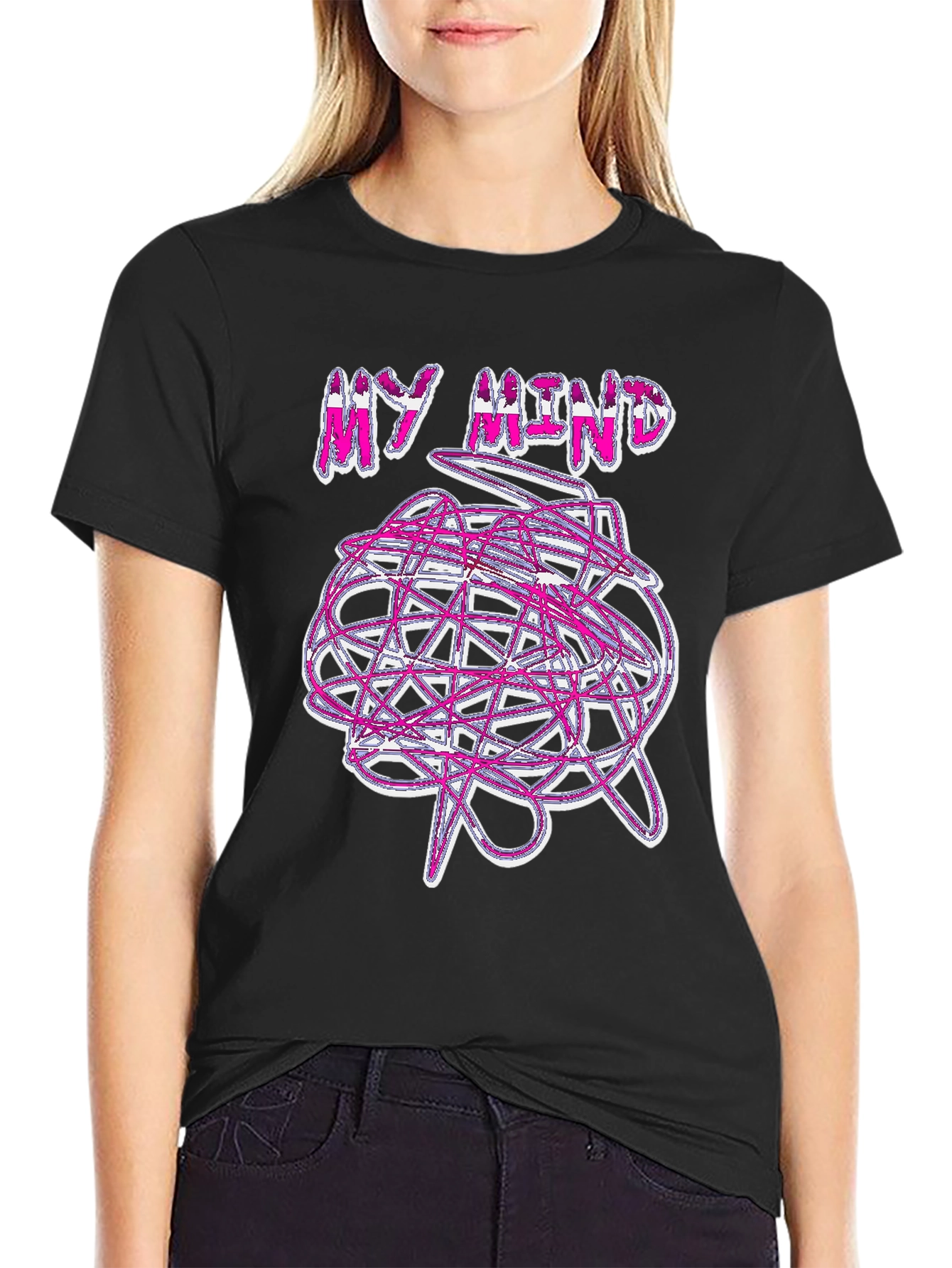 Camiseta Negra My Mind Diseño Abstracto