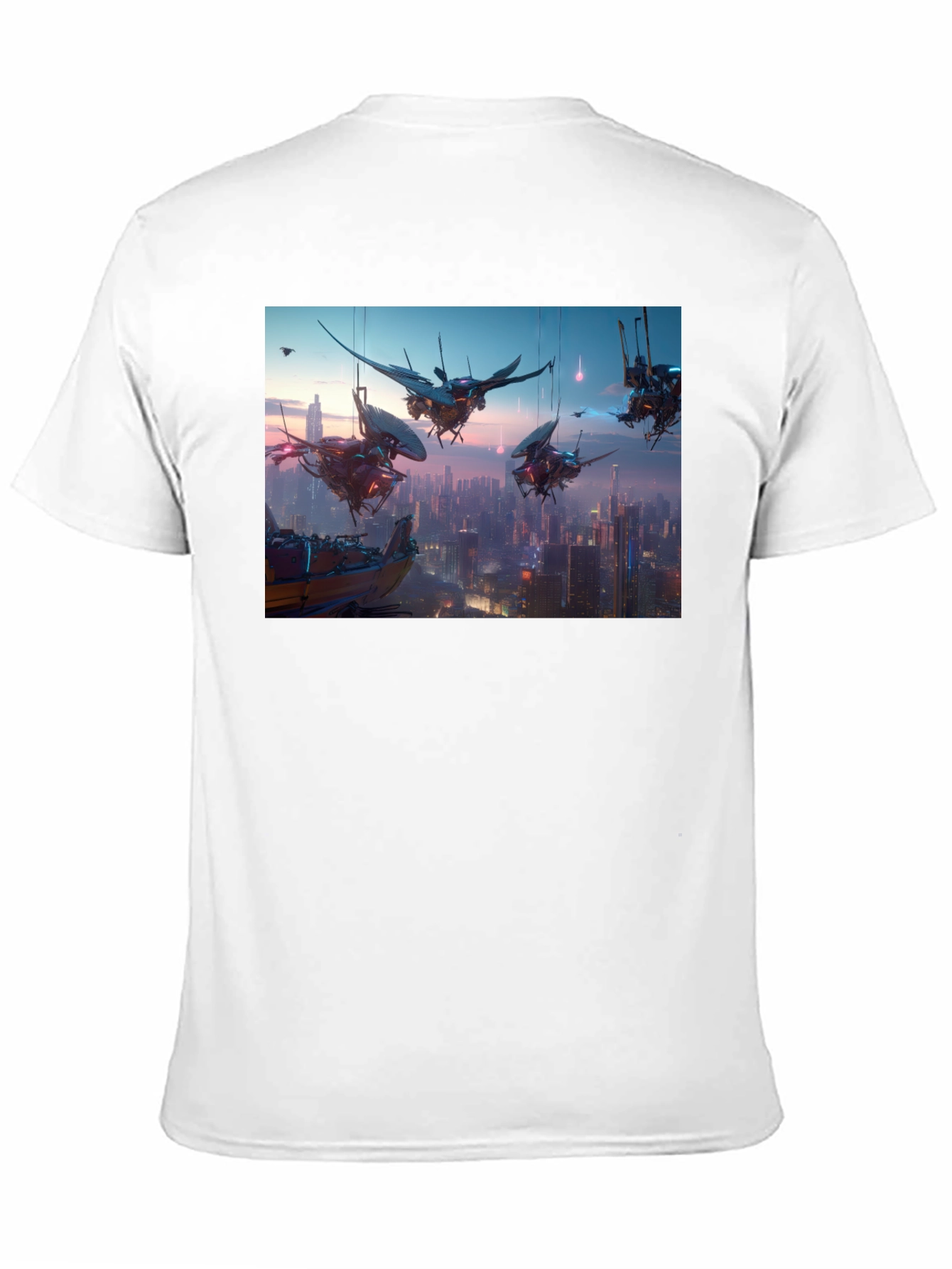 Camiseta Negra con Diseño Futurista Ciudad Cyberpunk