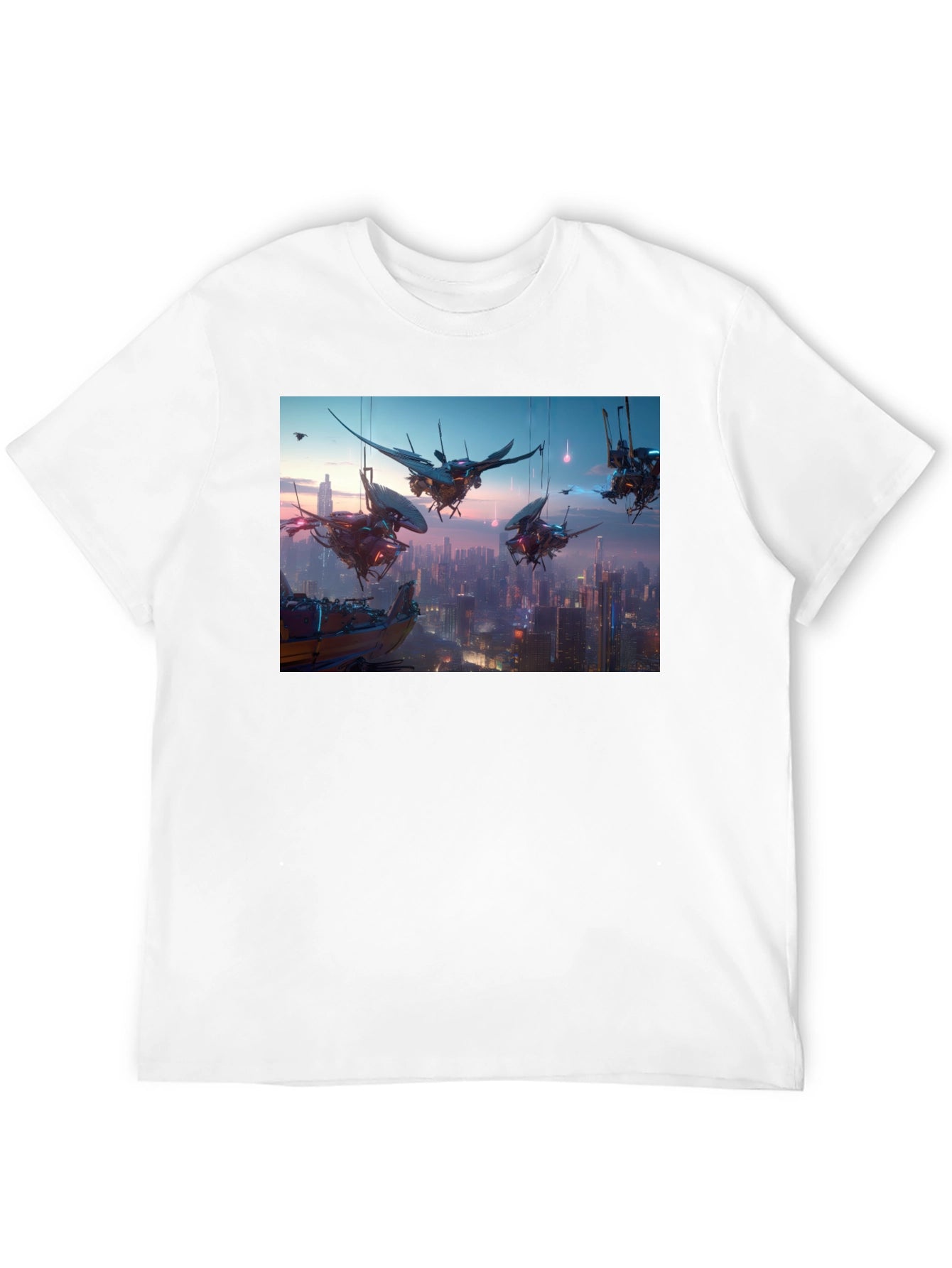 Camiseta Negra con Diseño Futurista Ciudad Cyberpunk