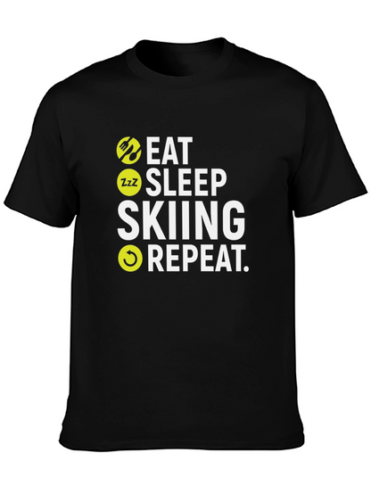 Camiseta Negra Esquí: Come Duerme Esquía Repite