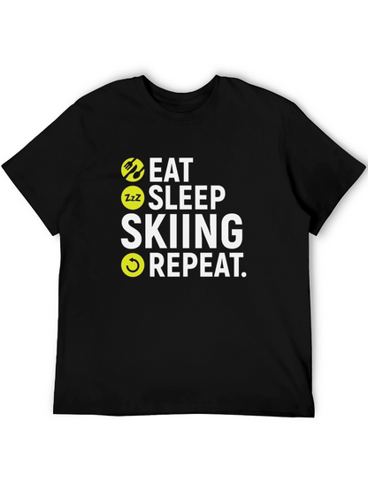 Camiseta Negra Esquí: Come Duerme Esquía Repite