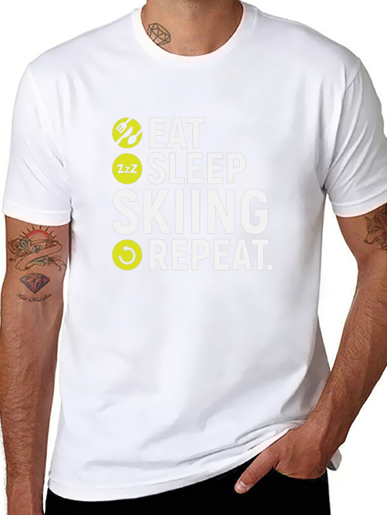 Camiseta Negra Esquí: Come Duerme Esquía Repite