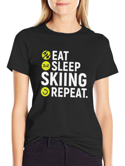 Camiseta Negra Esquí: Come Duerme Esquía Repite