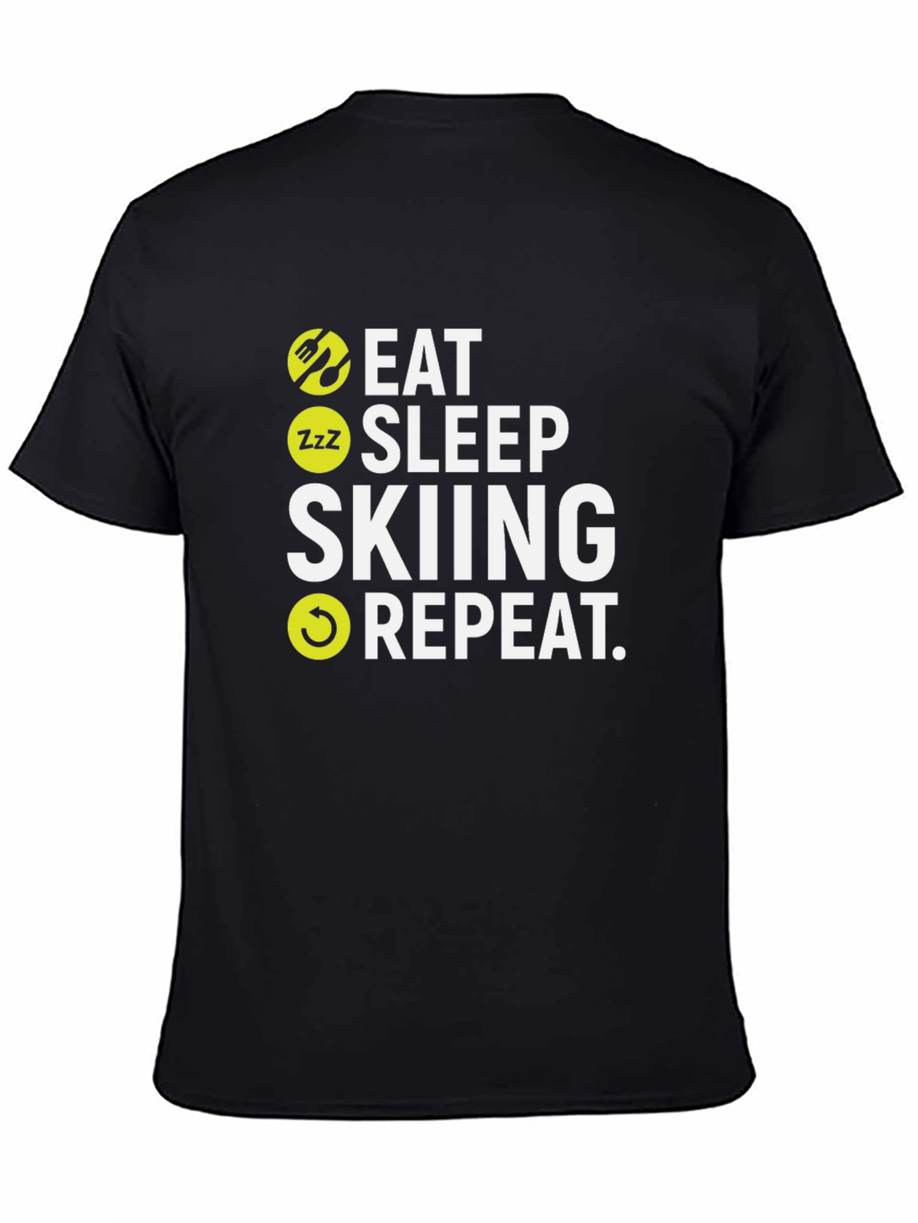 Camiseta Negra Esquí: Come Duerme Esquía Repite