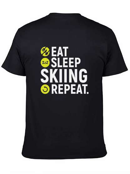 Camiseta Negra Esquí: Come Duerme Esquía Repite