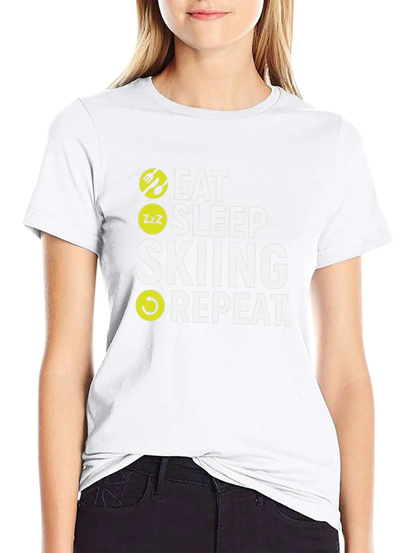 Camiseta Negra Esquí: Come Duerme Esquía Repite