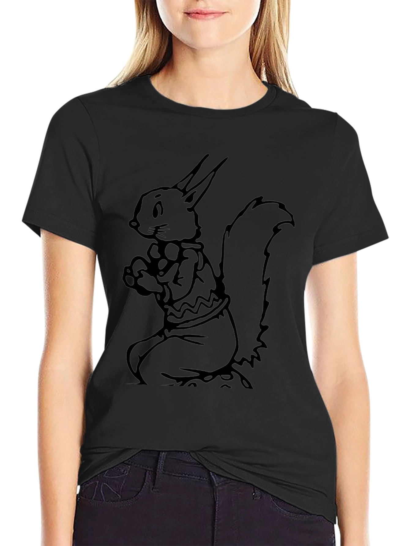 Camiseta Negra con Diseño de Ardilla