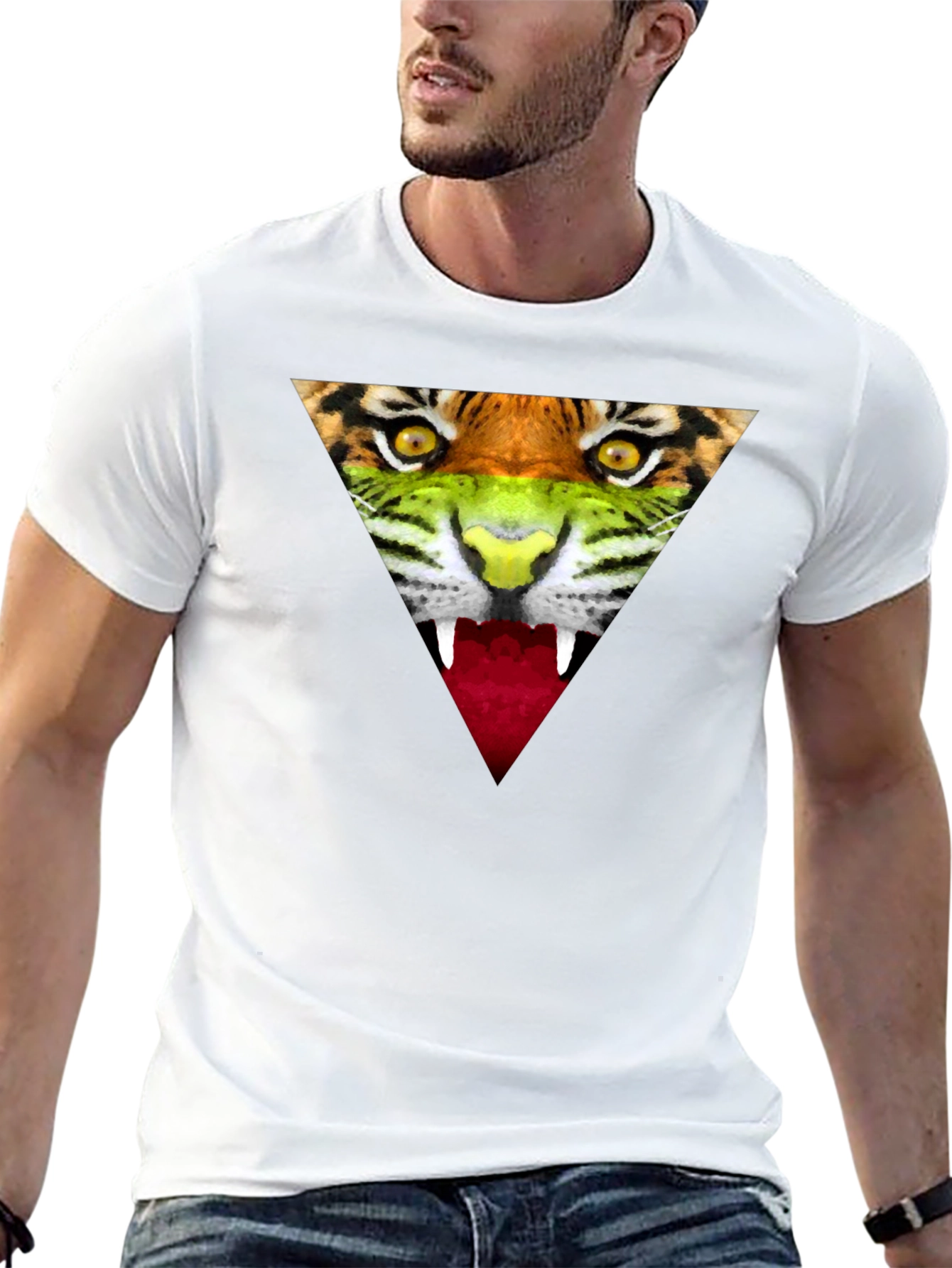 Camiseta Negra Hombre - Diseño Tigre Triangular
