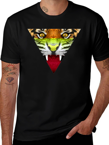 Camiseta Negra Hombre - Diseño Tigre Triangular