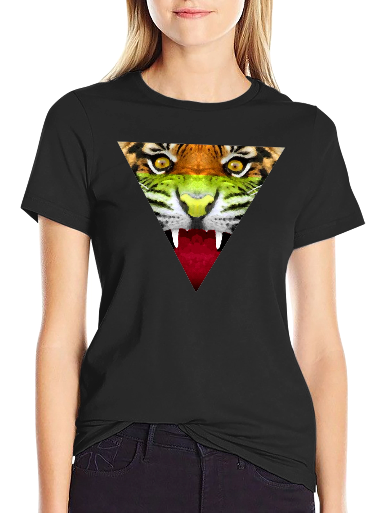 Camiseta Negra Hombre - Diseño Tigre Triangular