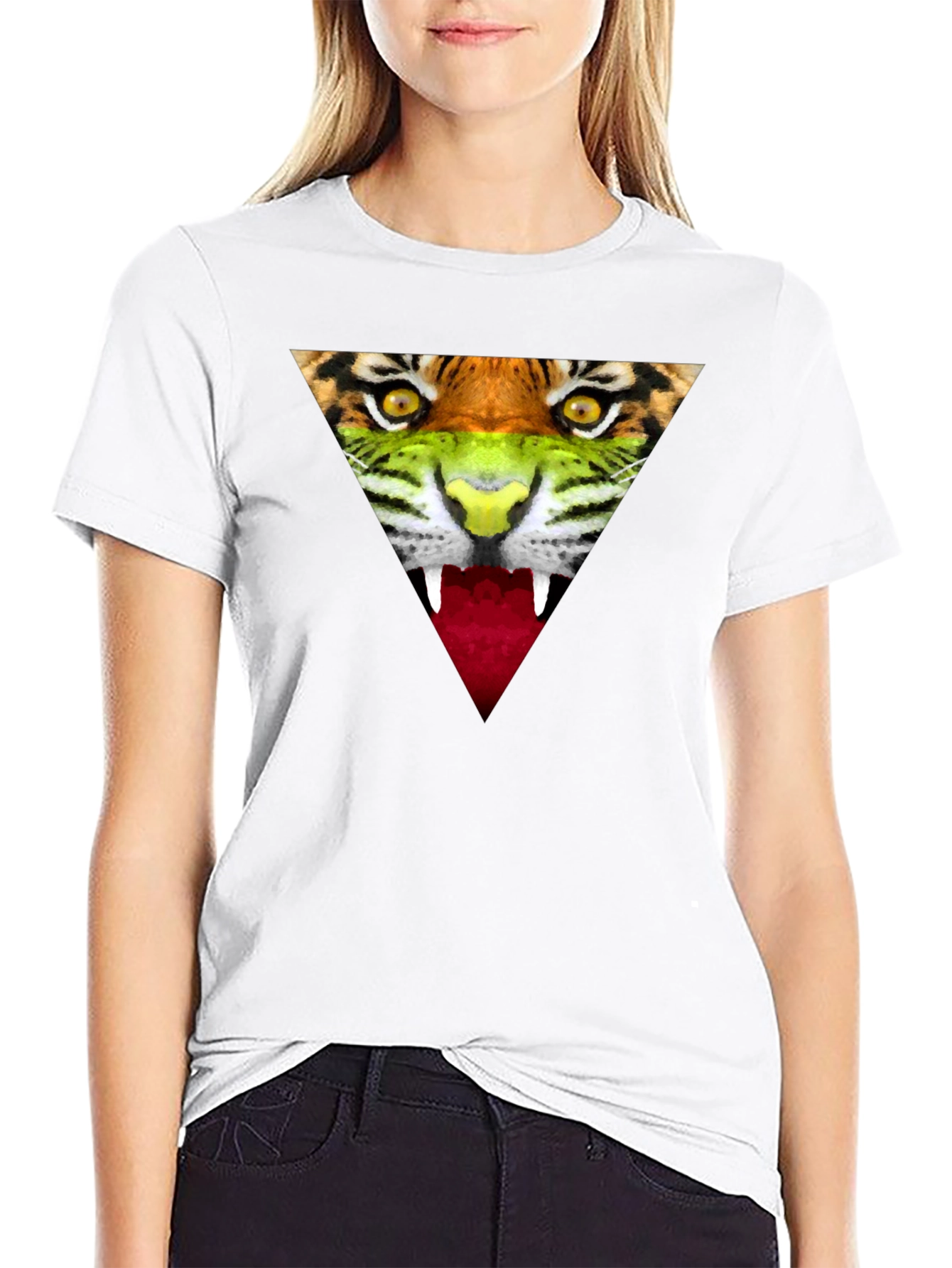 Camiseta Negra Hombre - Diseño Tigre Triangular