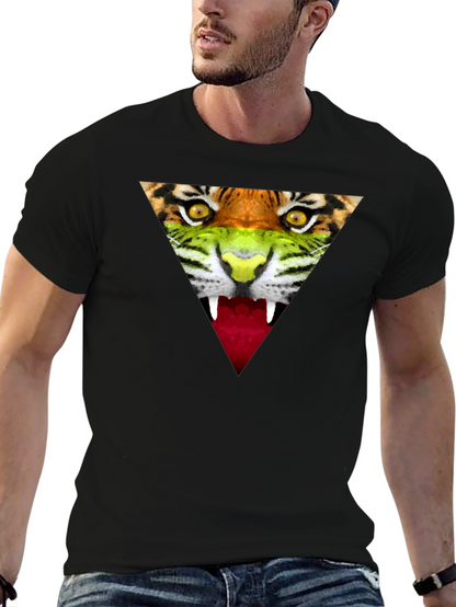 Camiseta Negra Hombre - Diseño Tigre Triangular