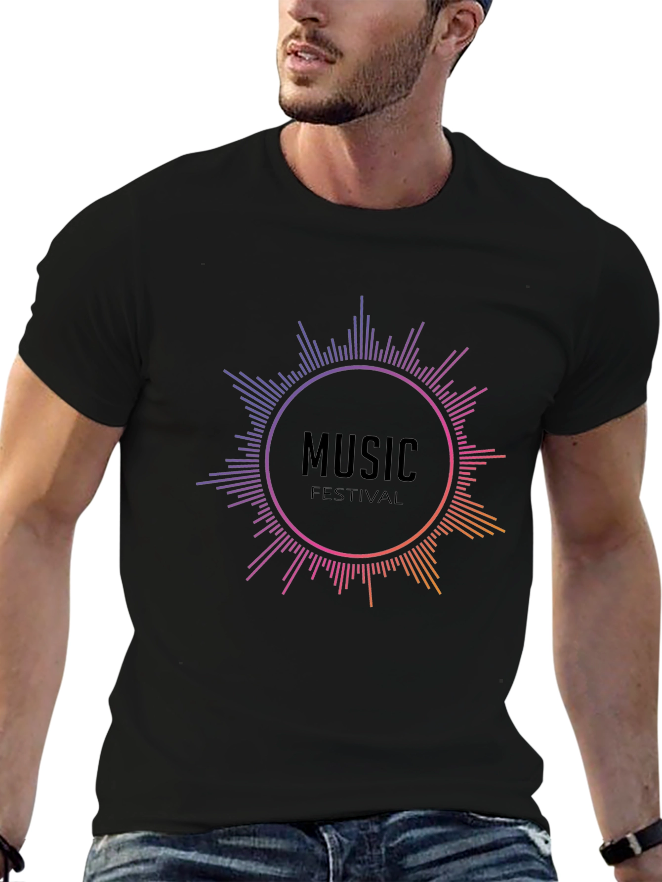 Camiseta Negra Music Festival para Hombre