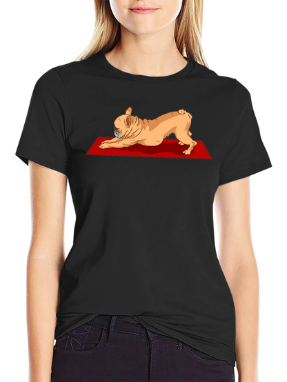 Camiseta Negra con Diseño de Bulldog Francés Yoga