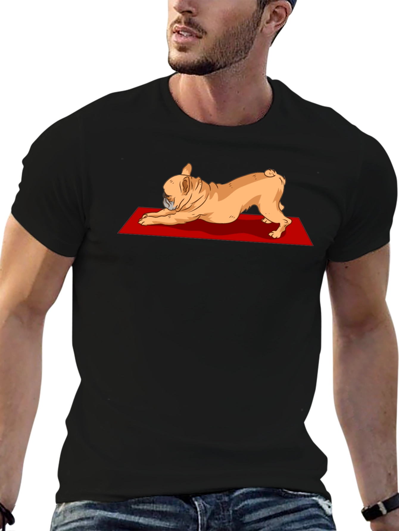 Camiseta Negra con Diseño de Bulldog Francés Yoga
