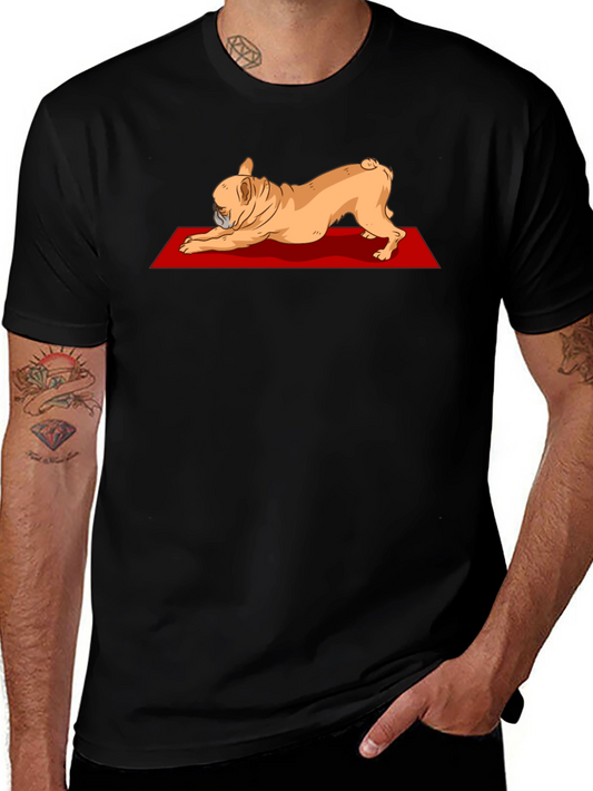 Camiseta Negra con Diseño de Bulldog Francés Yoga
