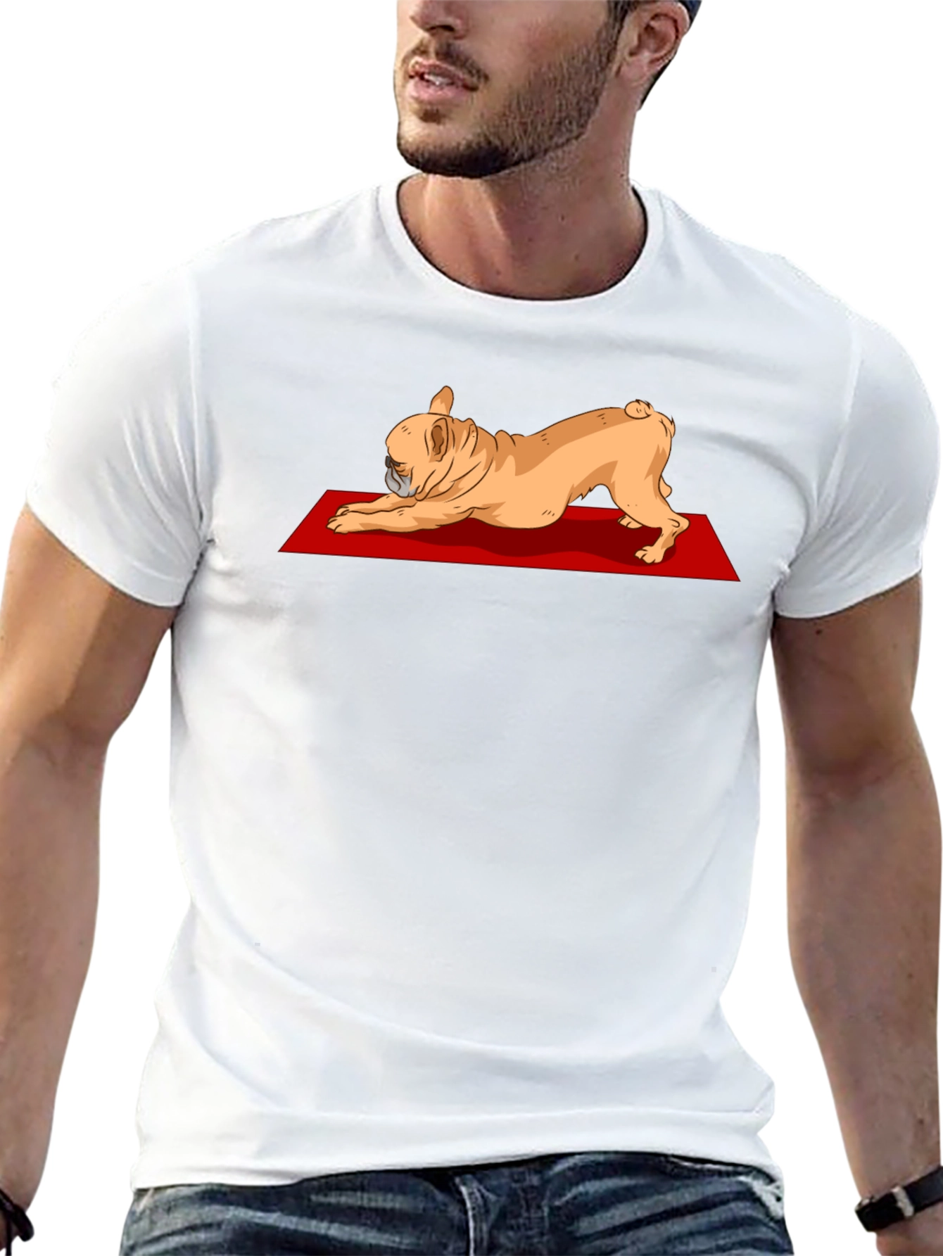 Camiseta Negra con Diseño de Bulldog Francés Yoga