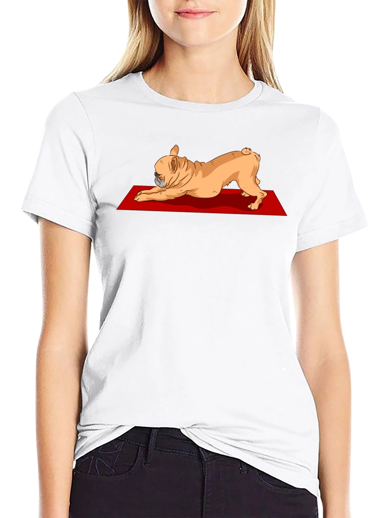 Camiseta Negra con Diseño de Bulldog Francés Yoga