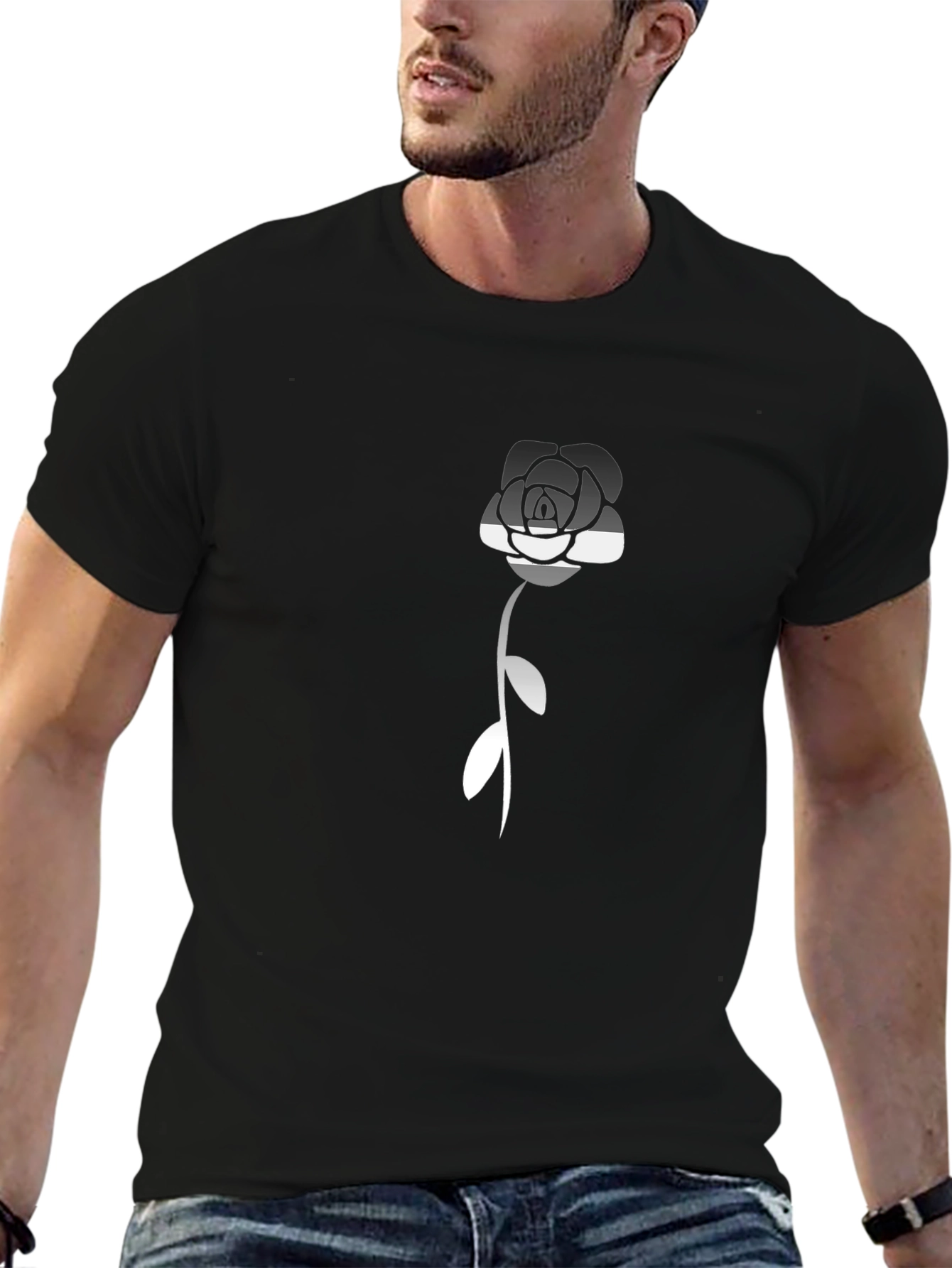 Camiseta Negra con Rosa Asexual
