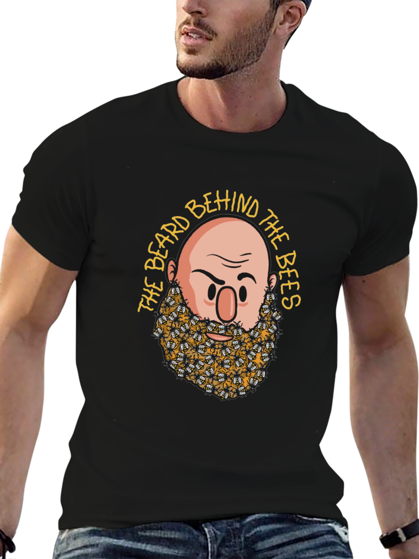 Camiseta Negra: La Barba Detrás de las Abejas