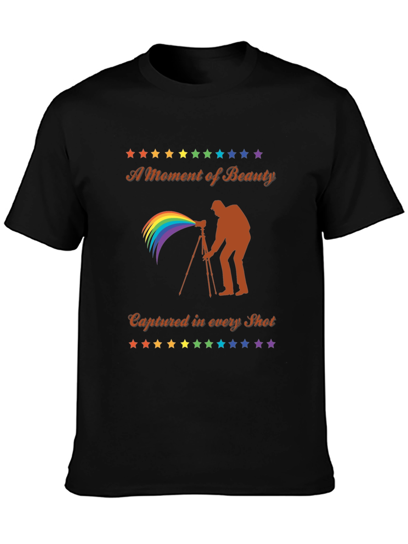 Camiseta Negra Fotografía Arcoíris - Belleza Capturada