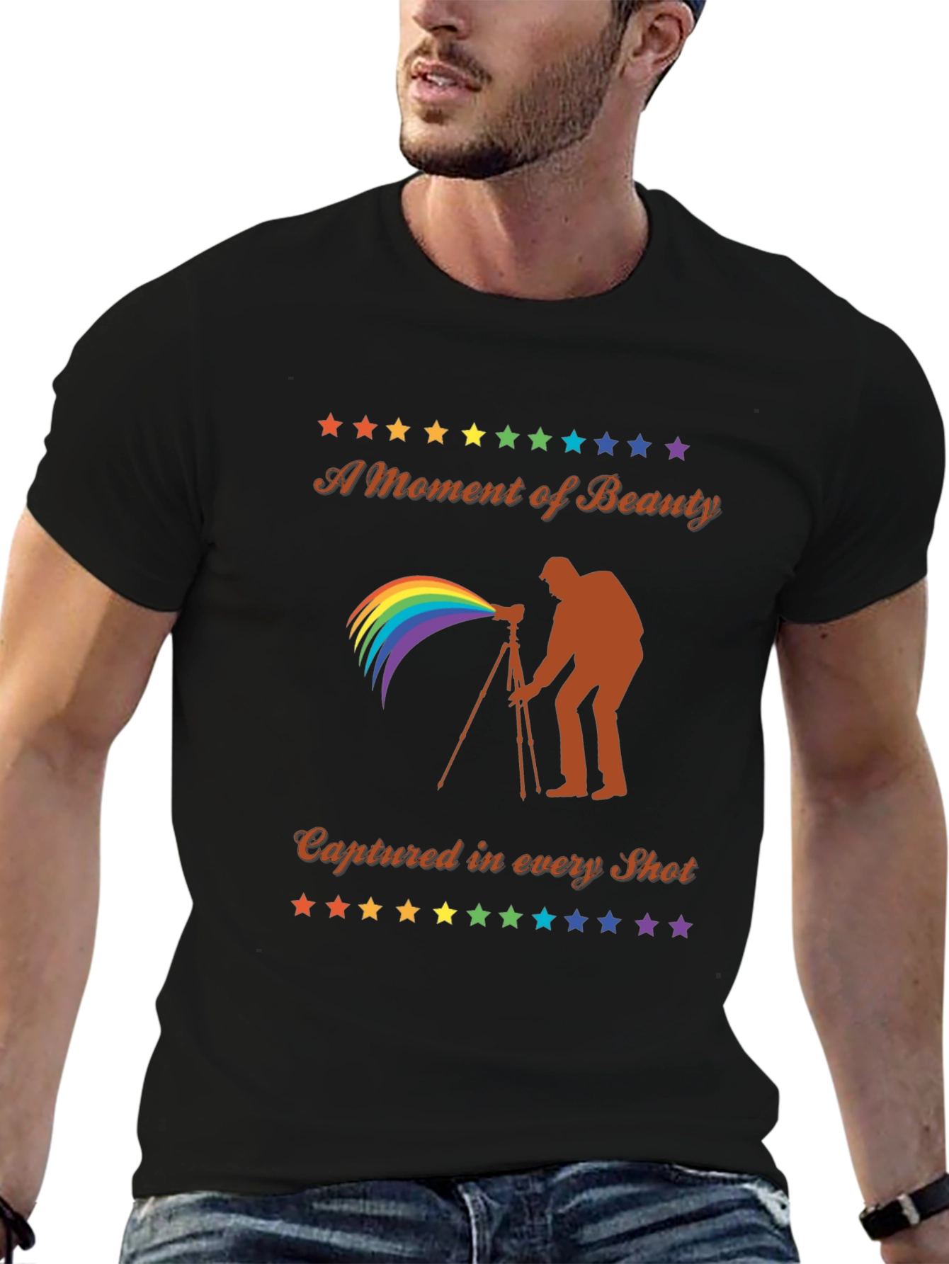 Camiseta Negra Fotografía Arcoíris - Belleza Capturada