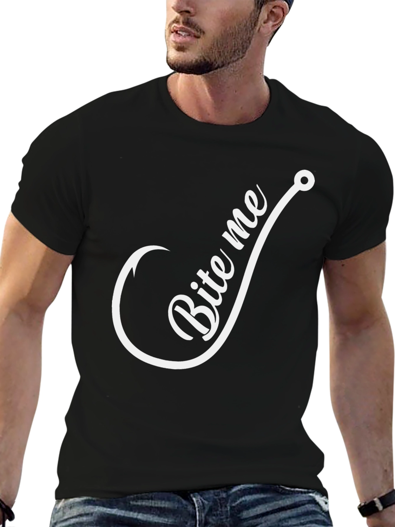 Camiseta Negra con Diseño de Anzuelo Bite Me