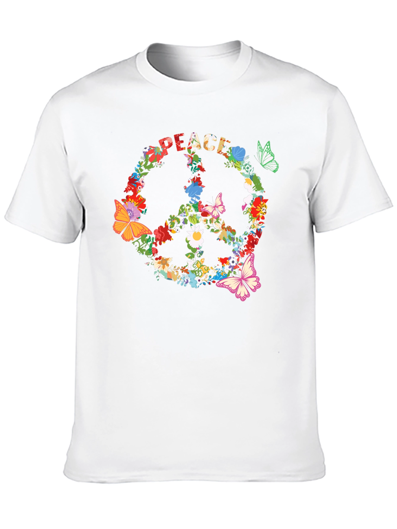 Camiseta Negra Peace Floral Hippie