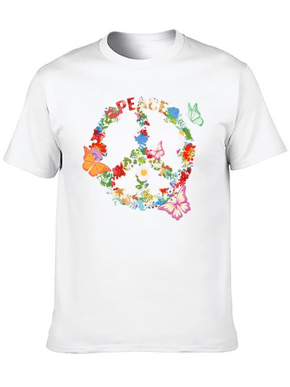 Camiseta Negra Peace Floral Hippie