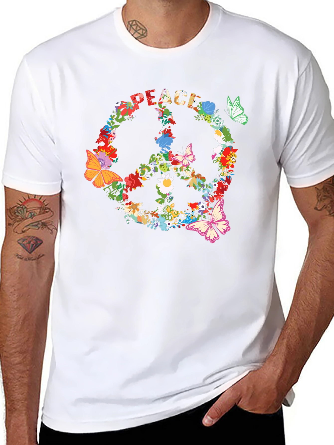 Camiseta Negra Peace Floral Hippie