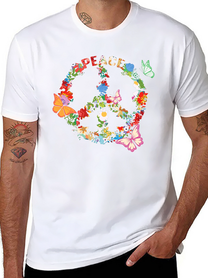 Camiseta Negra Peace Floral Hippie