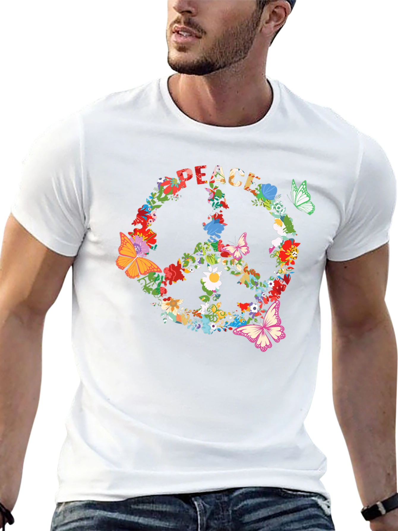 Camiseta Negra Peace Floral Hippie