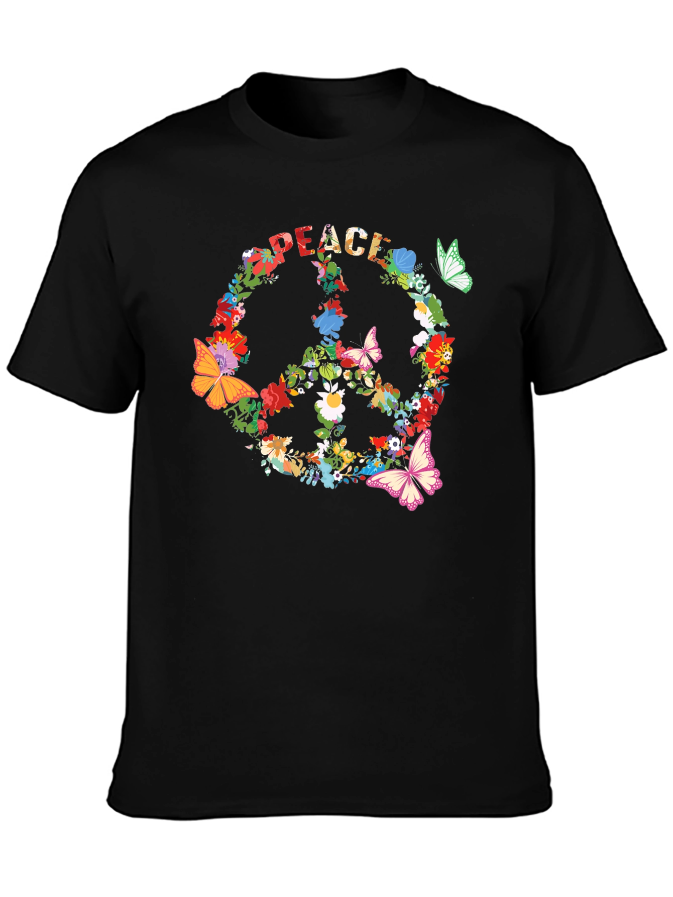 Camiseta Negra Peace Floral Hippie
