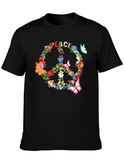 Camiseta Negra Peace Floral Hippie