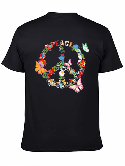 Camiseta Negra Peace Floral Hippie