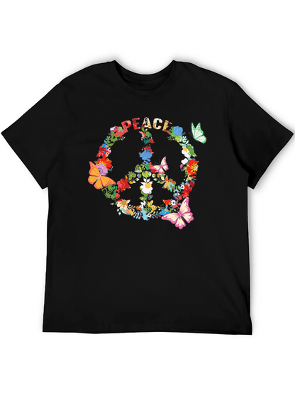 Camiseta Negra Peace Floral Hippie