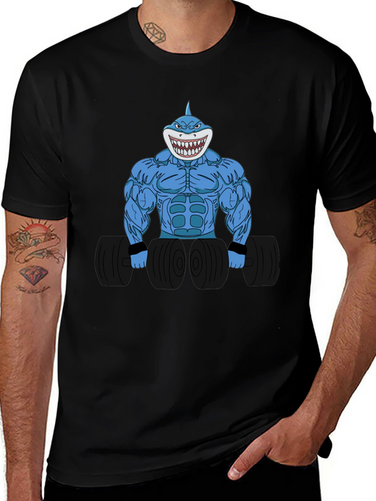 Camiseta Negra con Diseño de Tiburón Musculoso