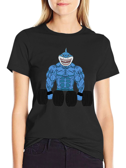 Camiseta Negra con Diseño de Tiburón Musculoso