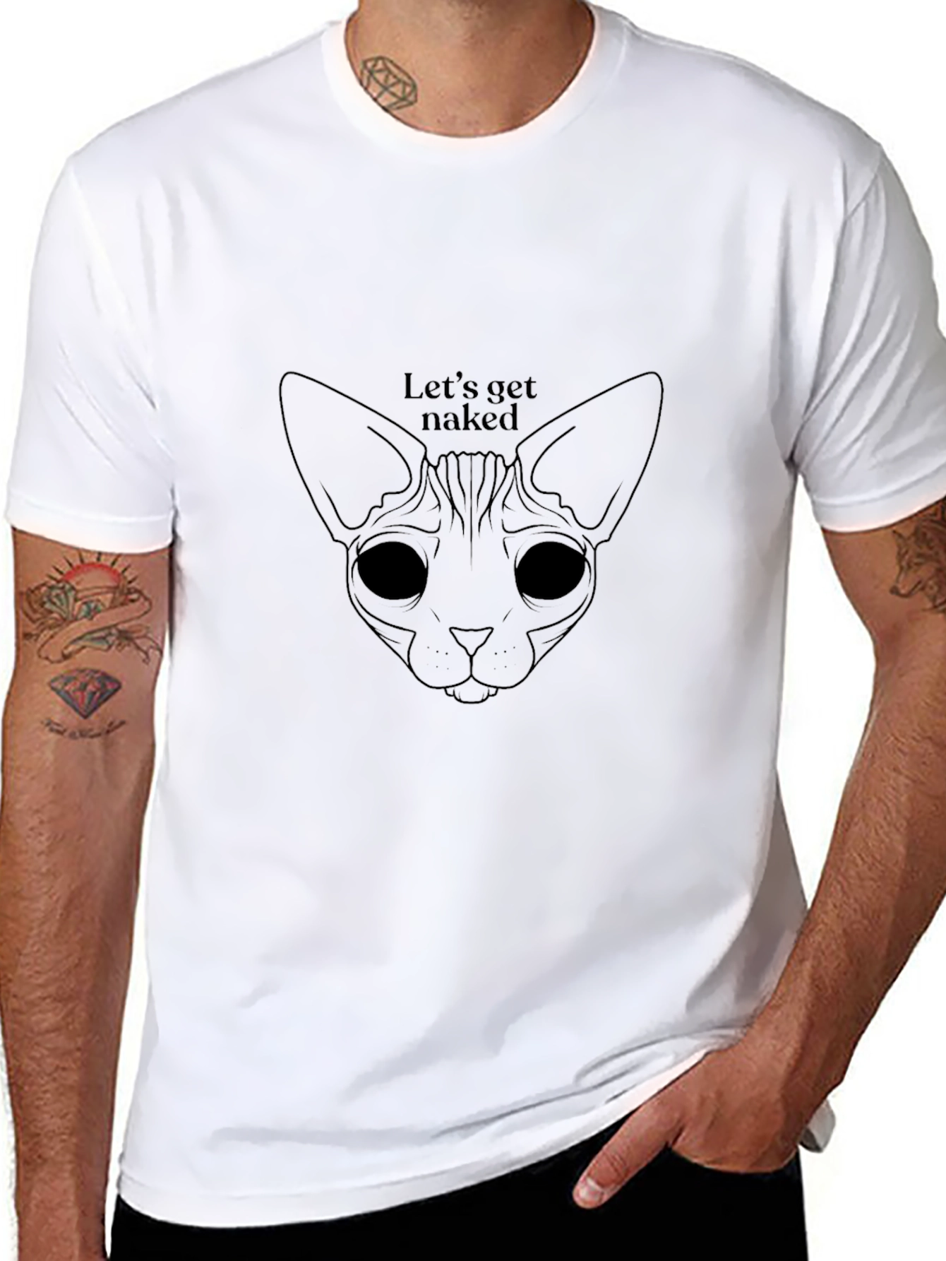 Camiseta Negra Gato Desnudo para Hombre