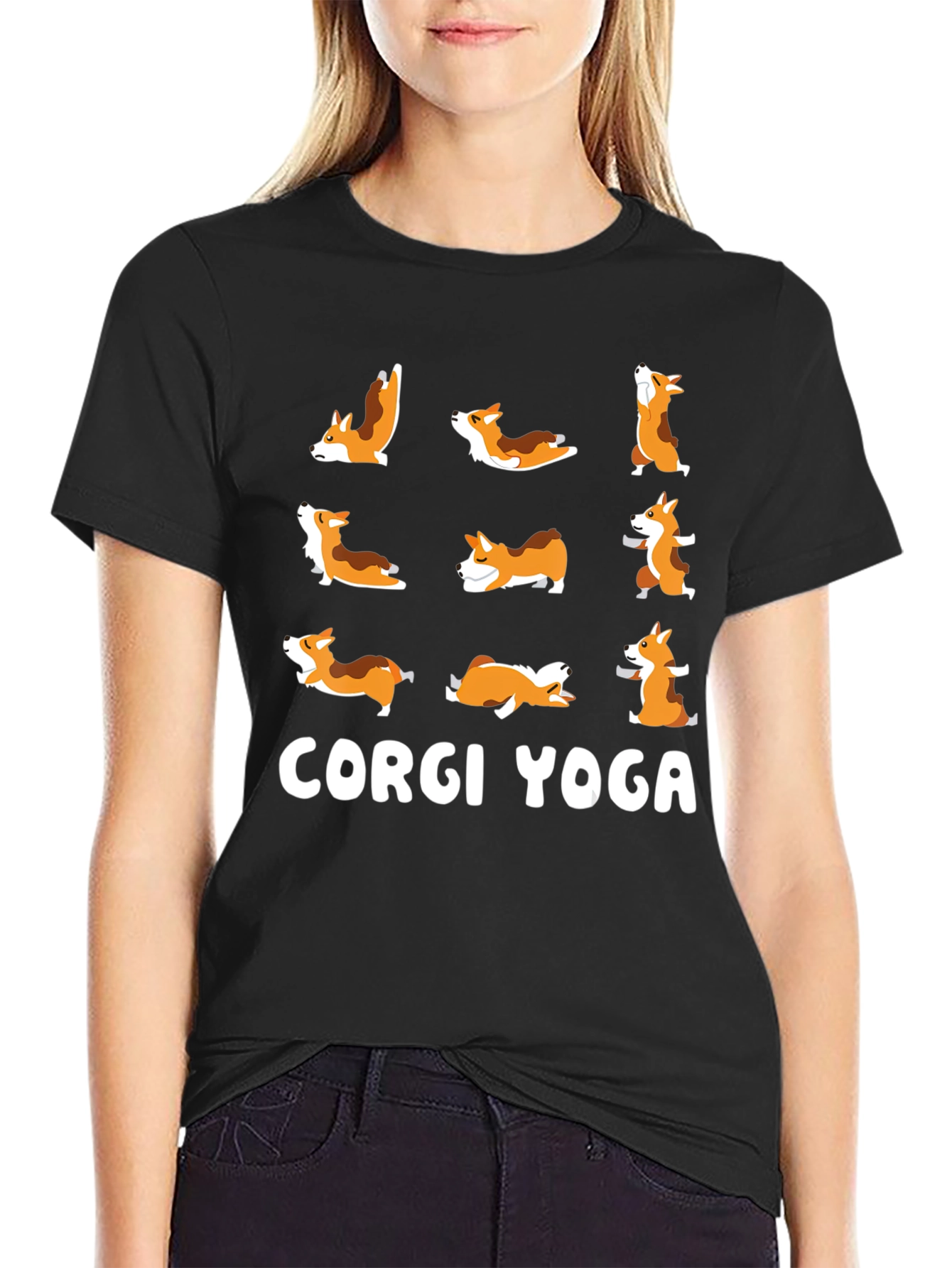 Camiseta Negra Yoga Corgi