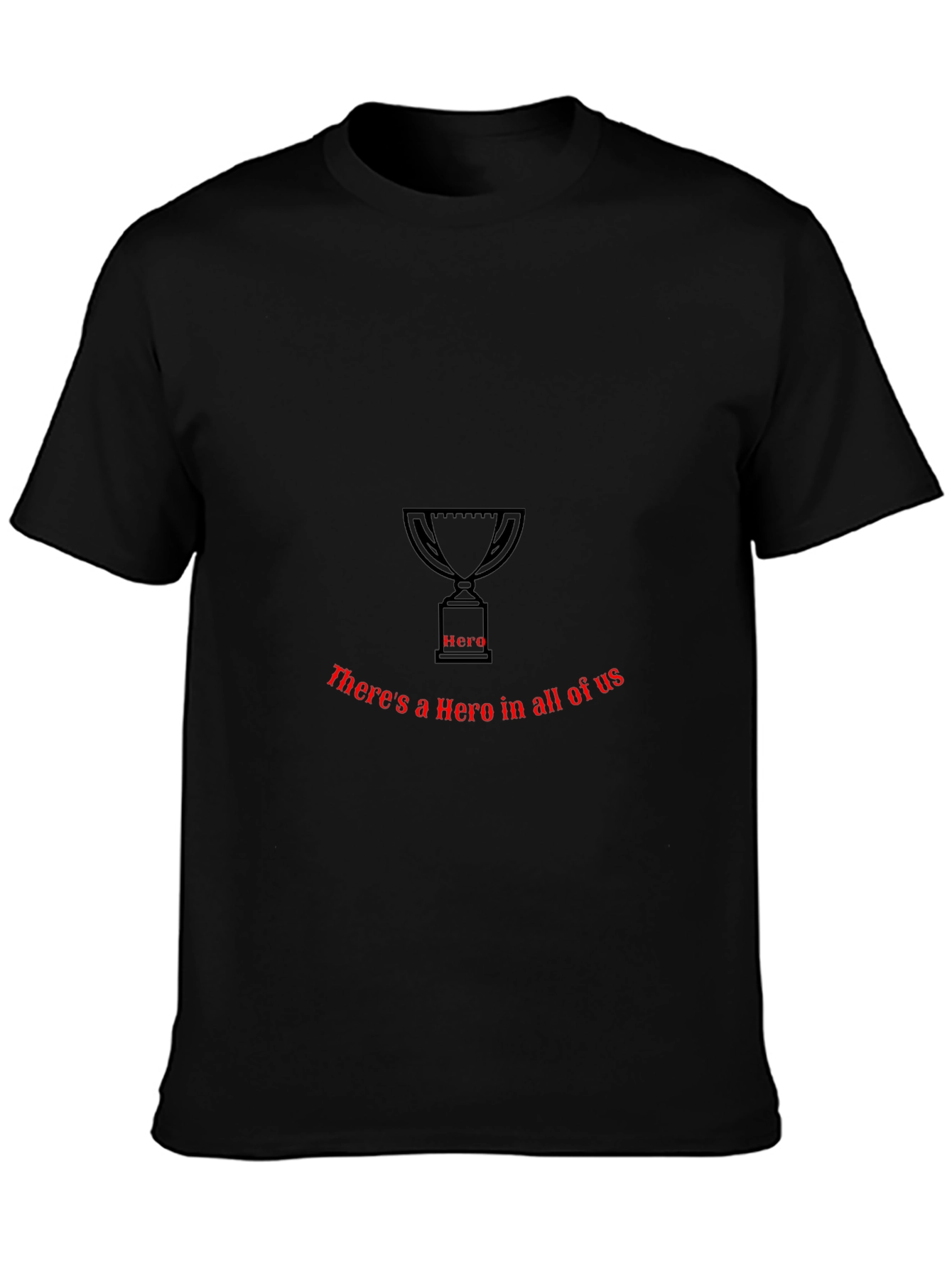 Camiseta Negra con Diseño de Trofeo y Texto Hero