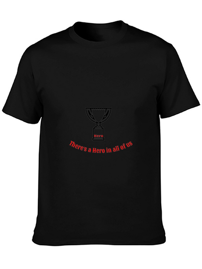 Camiseta Negra con Diseño de Trofeo y Texto Hero