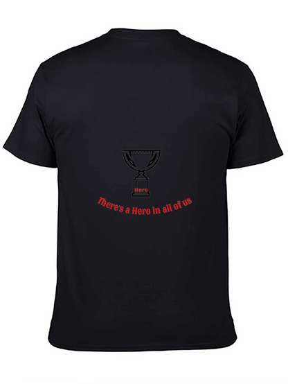 Camiseta Negra con Diseño de Trofeo y Texto Hero