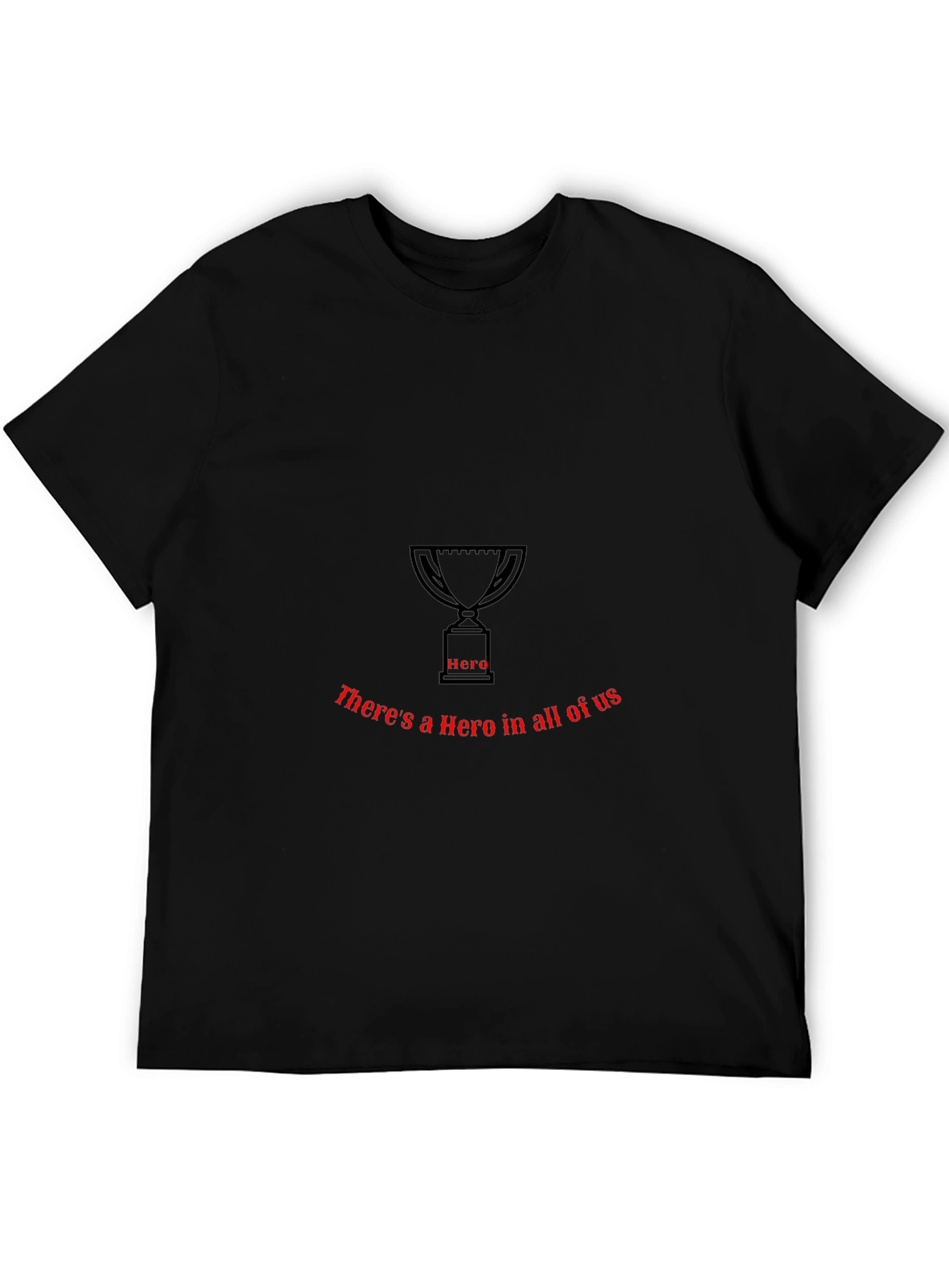 Camiseta Negra con Diseño de Trofeo y Texto Hero