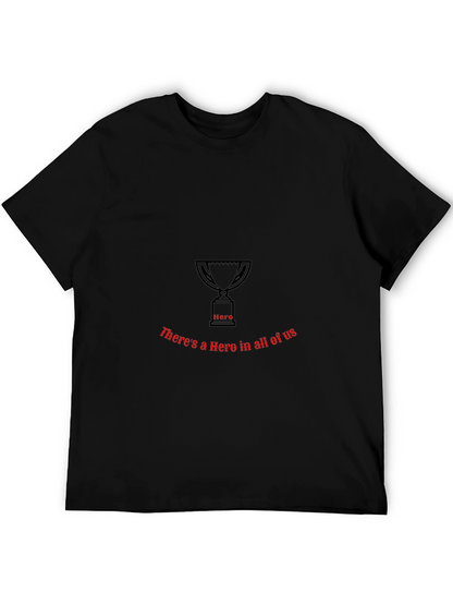 Camiseta Negra con Diseño de Trofeo y Texto Hero