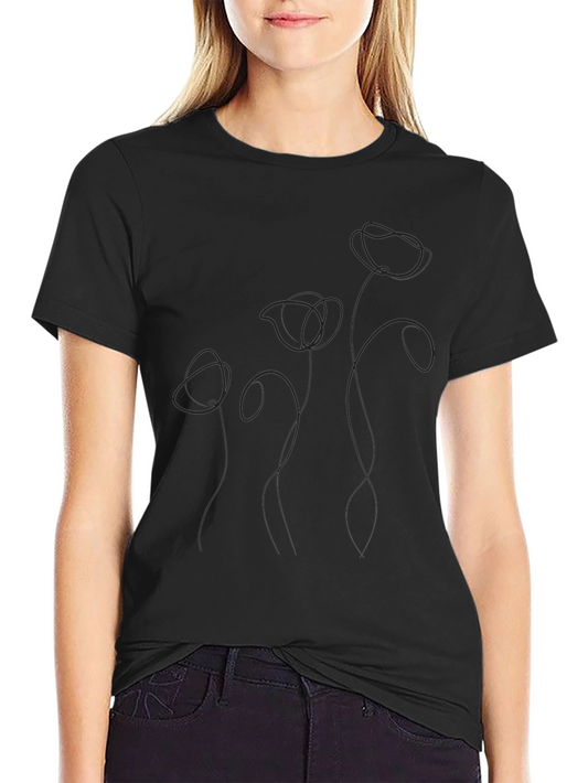 Camiseta Negra Flores Minimalistas Hombre