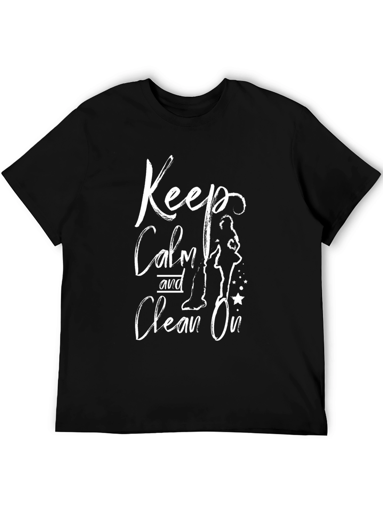 Camiseta Negra: Mantén la Calma y Limpia