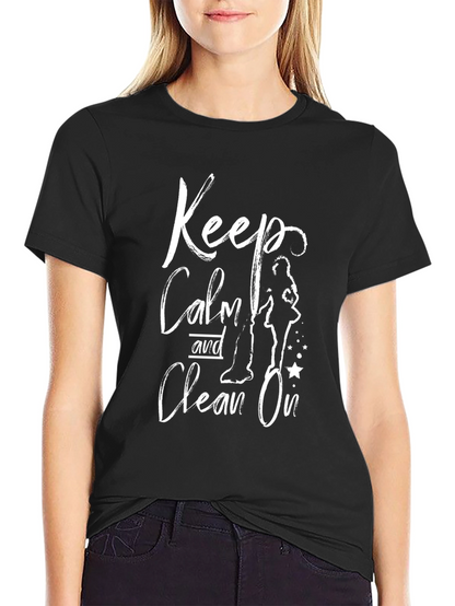 Camiseta Negra: Mantén la Calma y Limpia