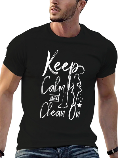 Camiseta Negra: Mantén la Calma y Limpia